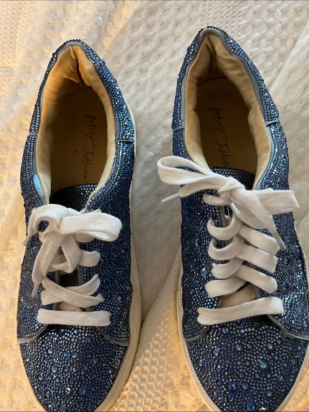 Betsey Johnson Navy Blue Crystal Lace-Up Sneakers